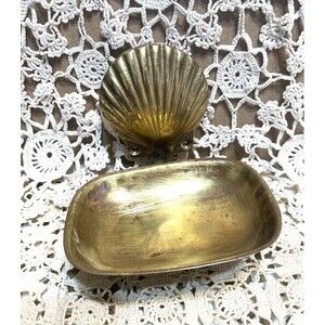 Vintage Brass Shell Shaped Soap Dish Holder Wall Mounted Hanging Victorian Style